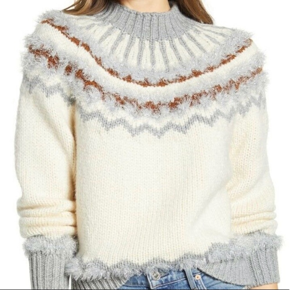 Lou & Grey Metallic Mock-Neck Fair Isle Sweater